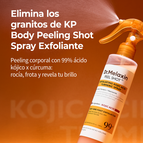 [¿Piel áspera y con textura irregular? ¡Un solo spray!] Peel Shot – Spray Exfoliante Corporal con 99% de Ácido Kójico y Cúrcuma