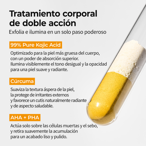 [¿Piel áspera y con textura irregular? ¡Un solo spray!] Peel Shot – Spray Exfoliante Corporal con 99% de Ácido Kójico y Cúrcuma