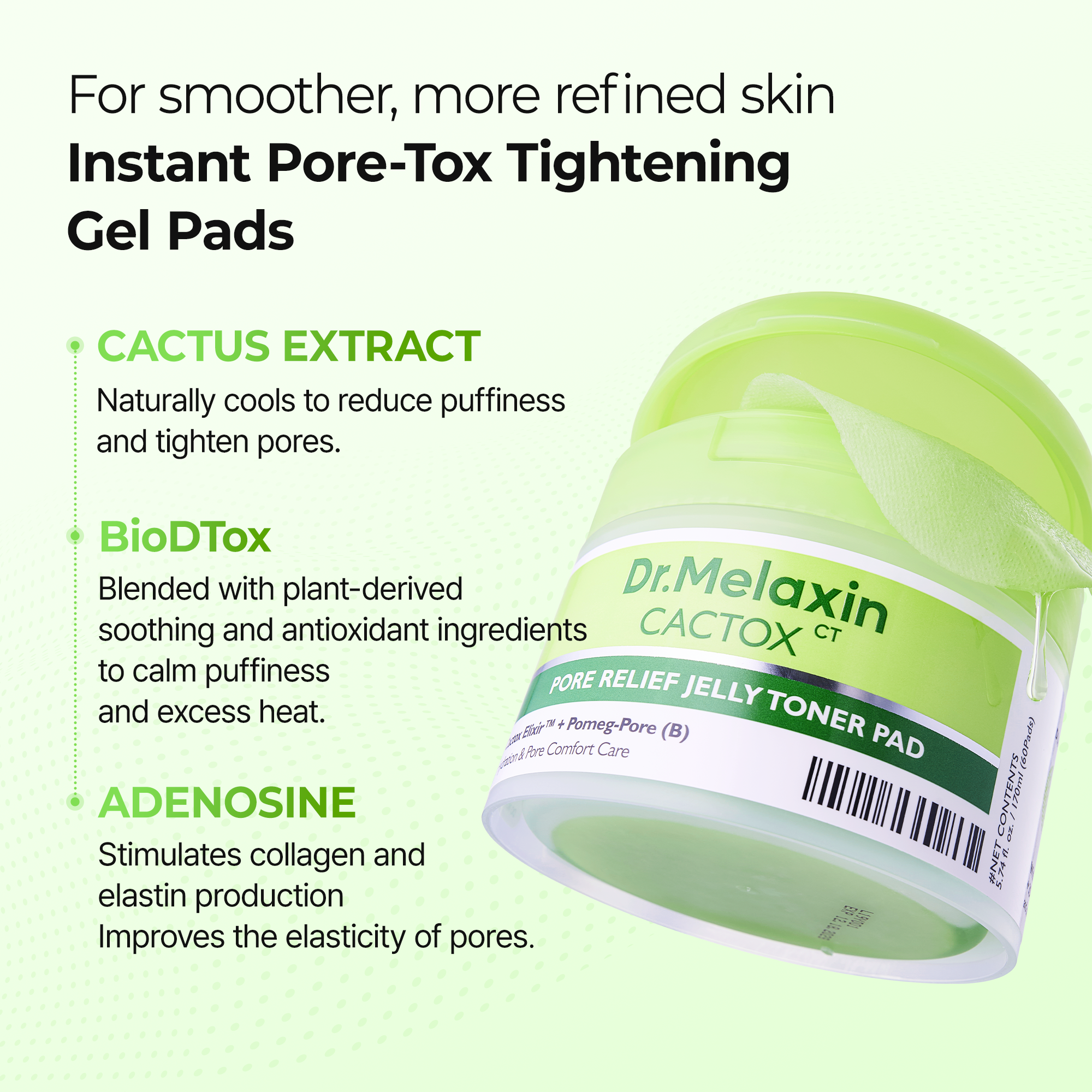 CACTOX Pore Relief Jelly Toner Pads 60 Pads